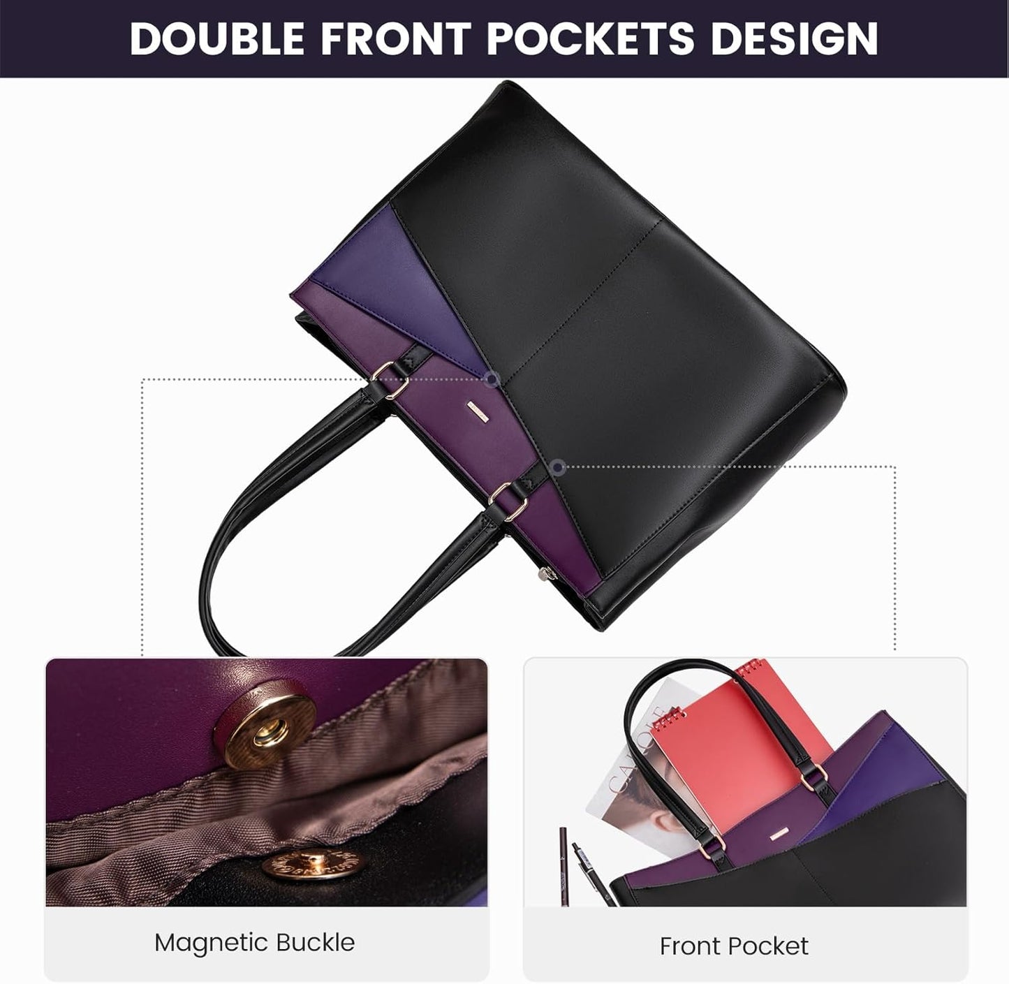 Laptop Tote Bag for Women 15.6 Inch Waterproof Leather