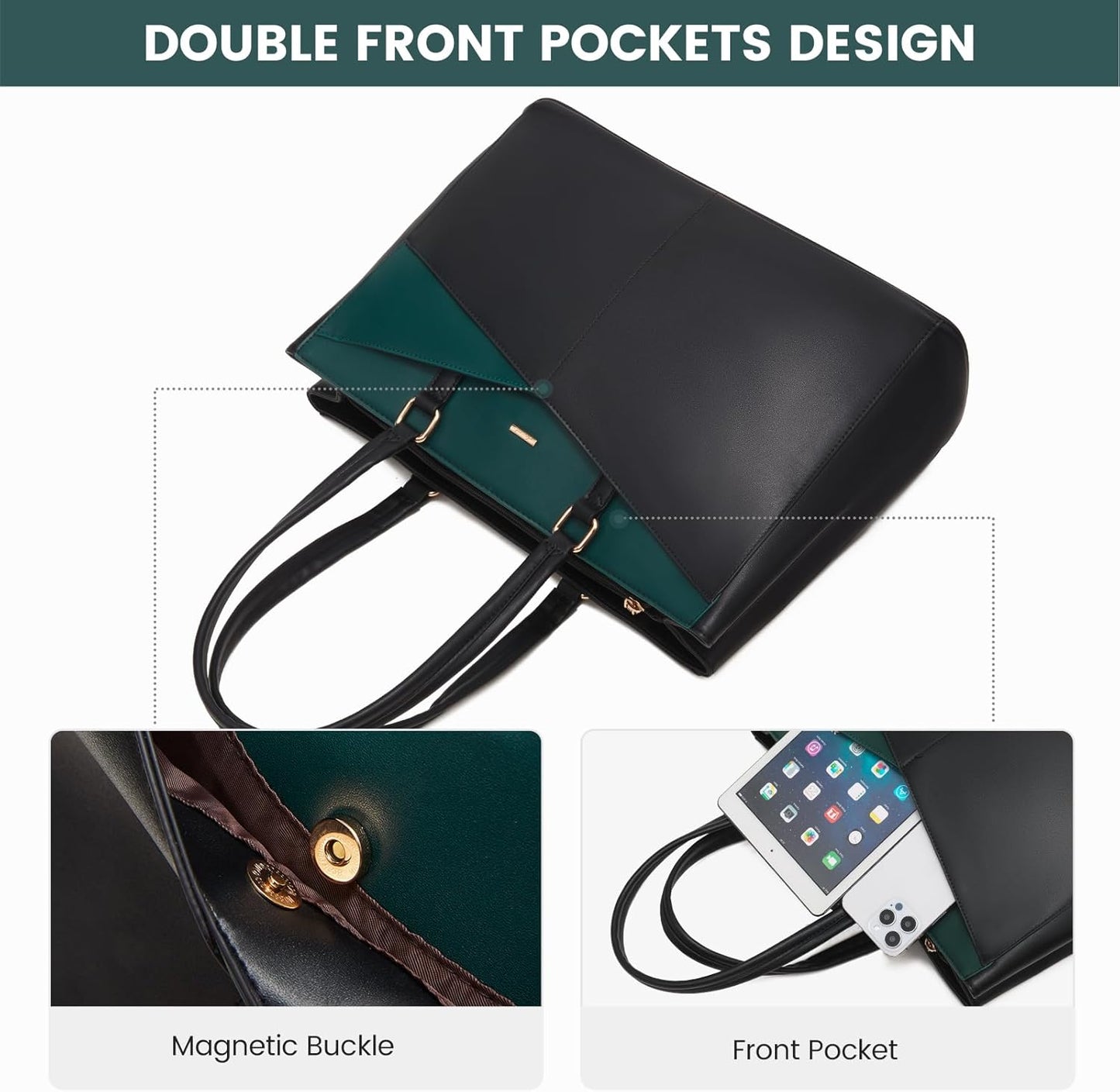 Laptop Tote Bag for Women 15.6 Inch Waterproof Leather