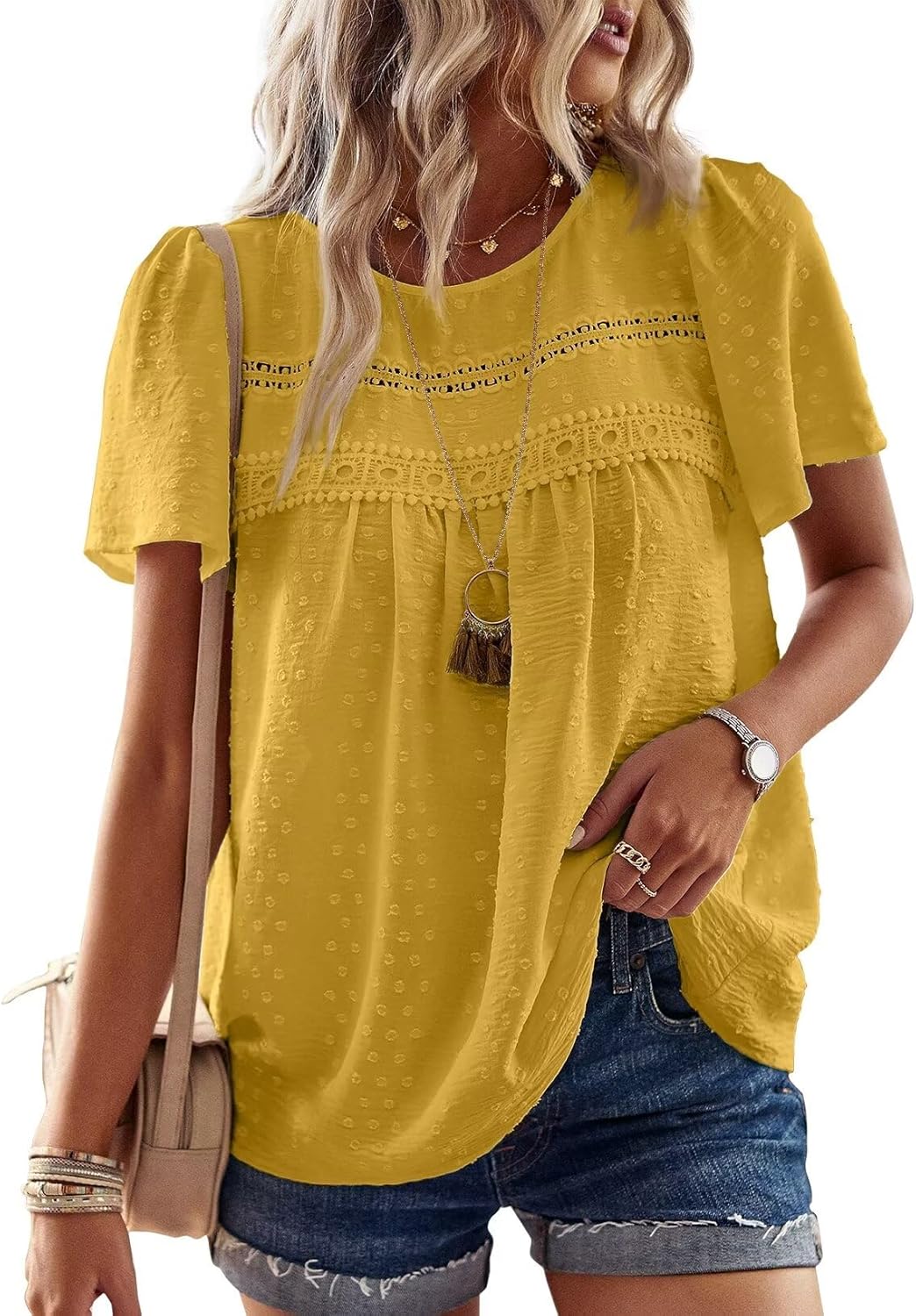 Womens Summer Tops Crewneck Short Sleeve Shirts