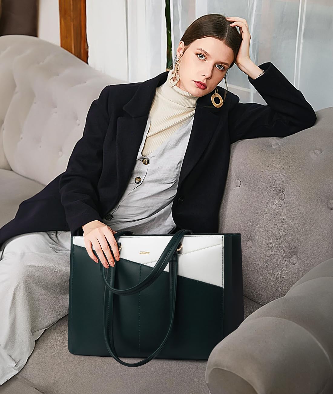 Laptop Tote Bag for Women 15.6 Inch Waterproof Leather
