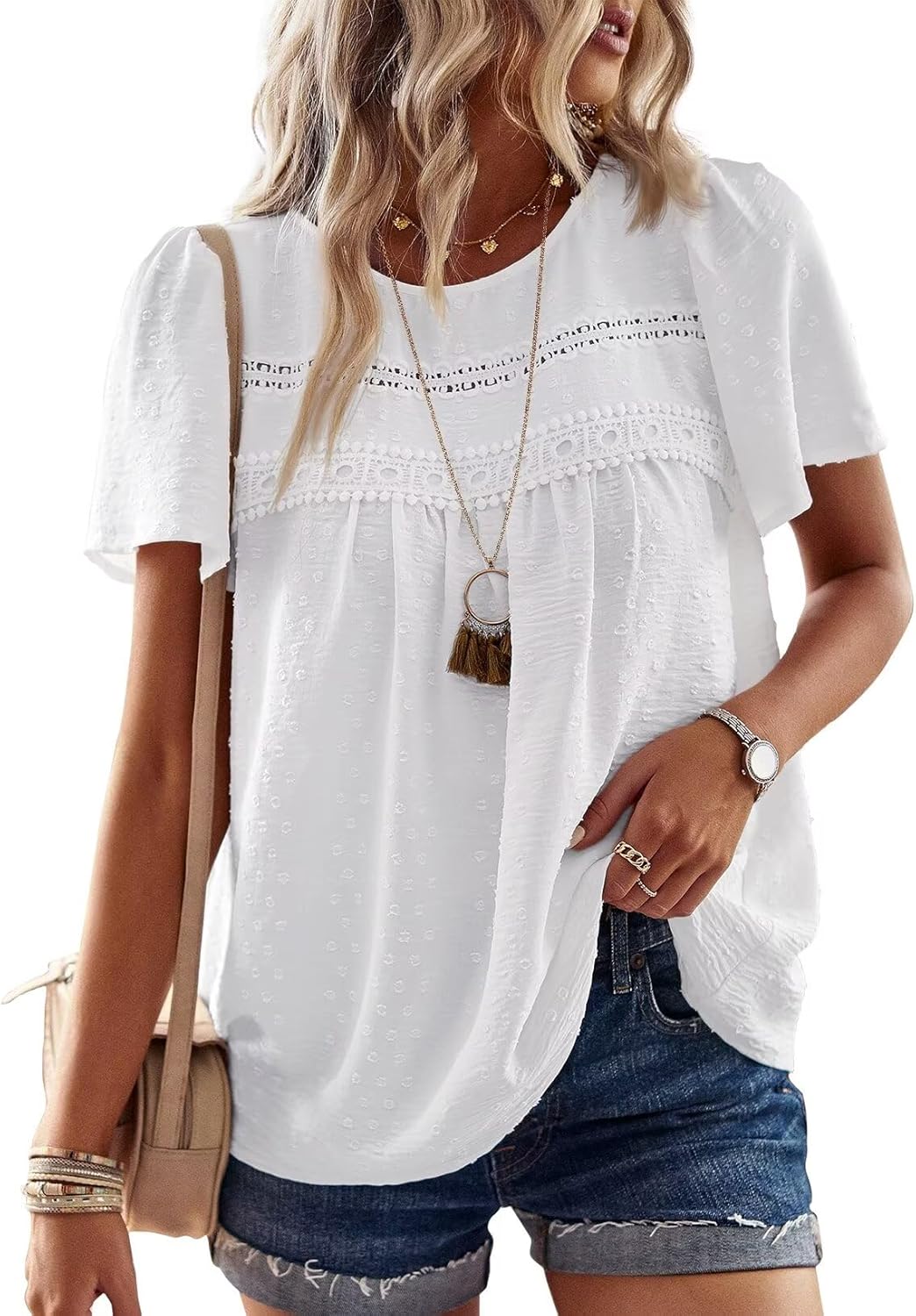 Womens Summer Tops Crewneck Short Sleeve Shirts