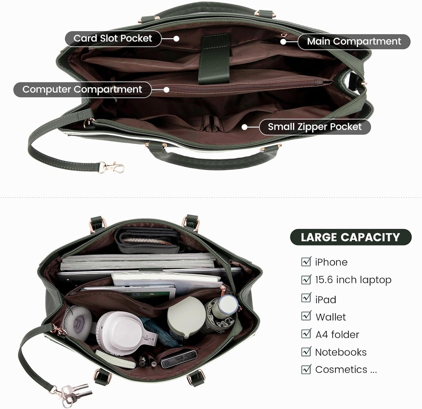 Laptop Tote Bag for Women 15.6 Inch Waterproof Leather