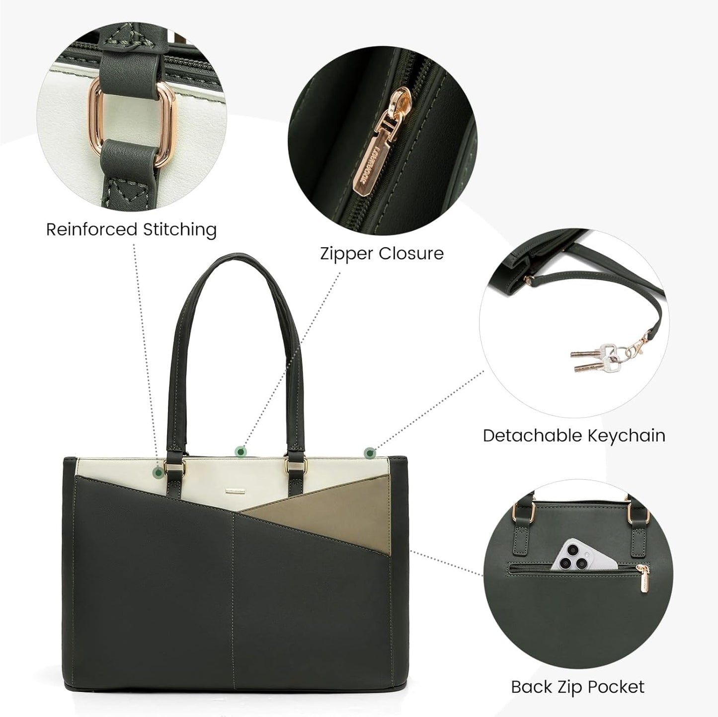 Laptop Tote Bag for Women 15.6 Inch Waterproof Leather