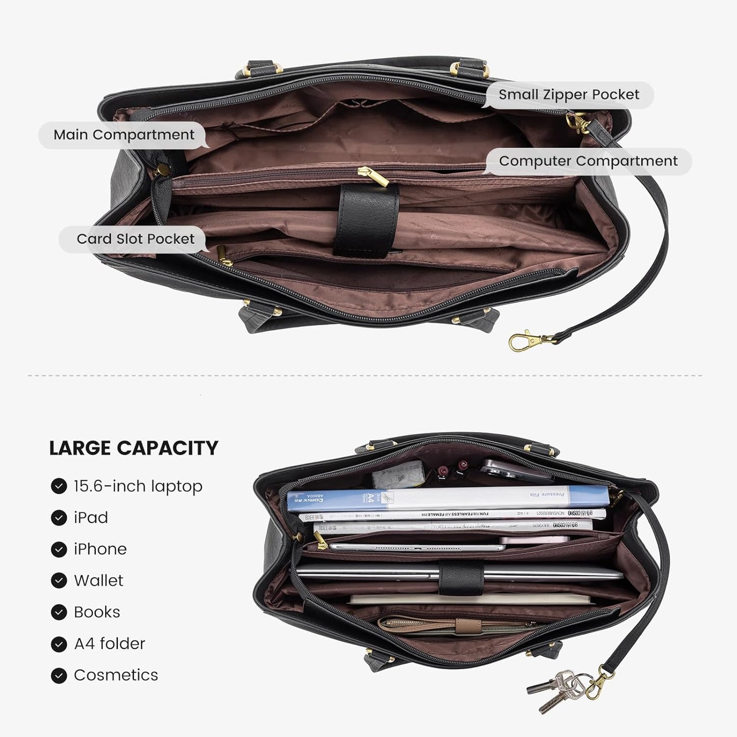 Laptop Tote Bag for Women 15.6 Inch Waterproof Leather