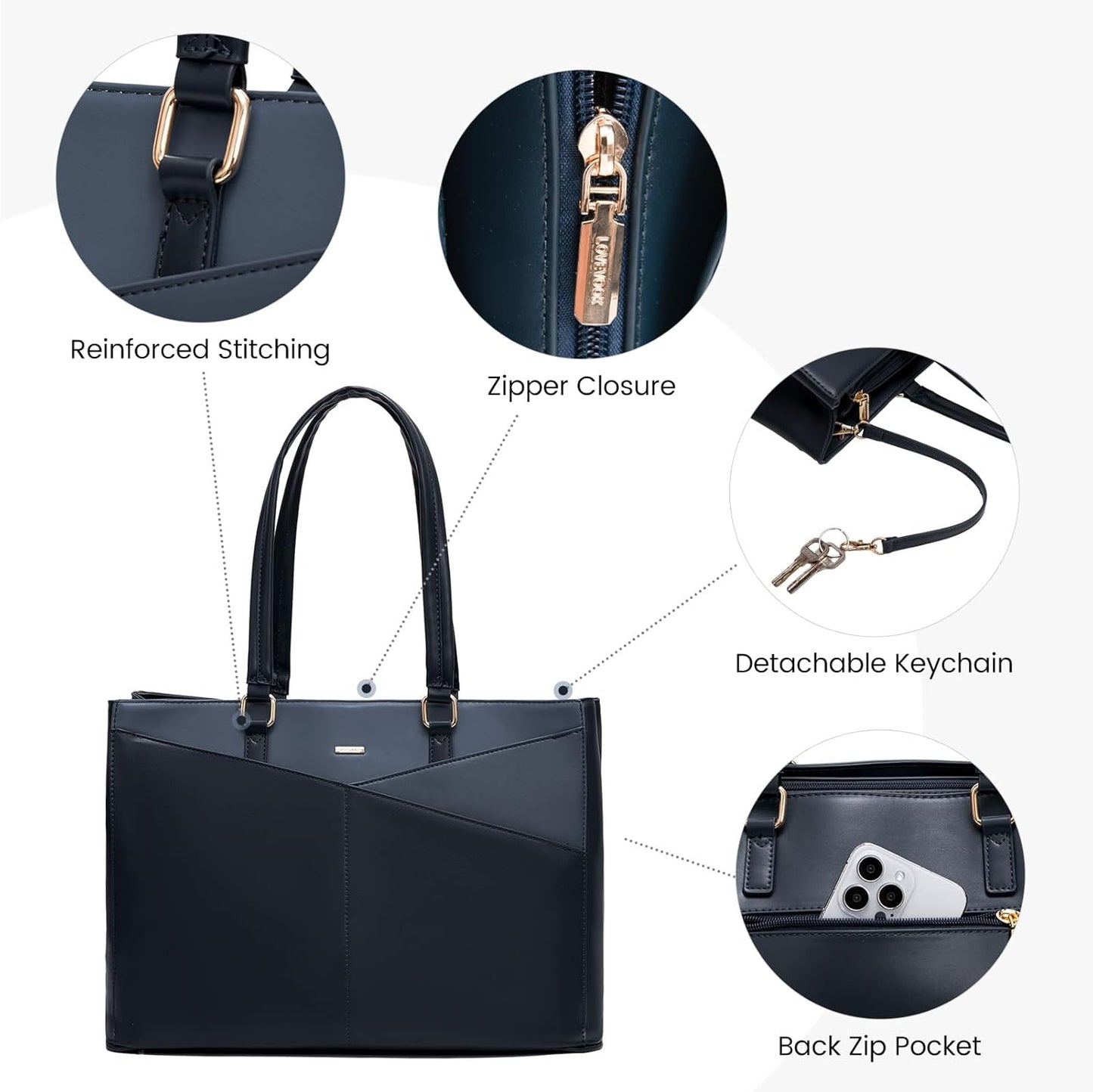 Laptop Tote Bag for Women 15.6 Inch Waterproof Leather