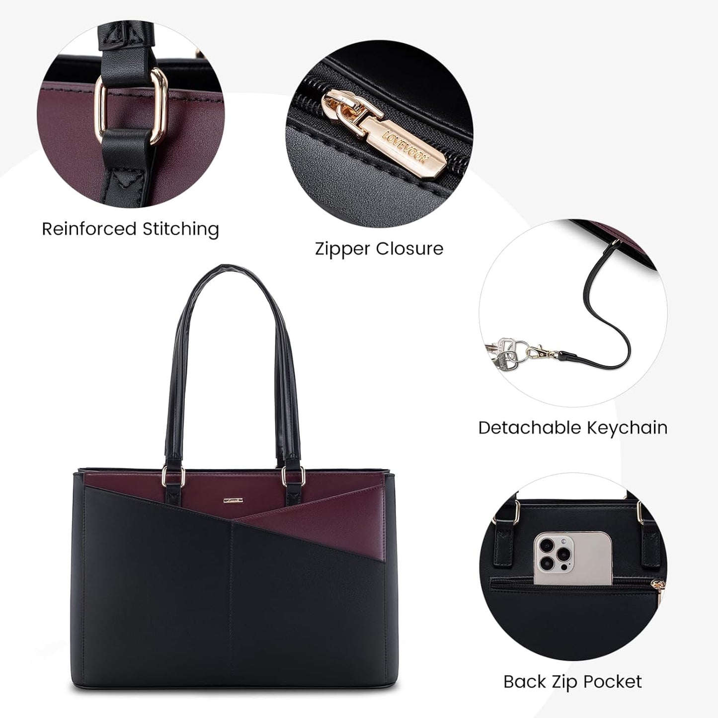 Laptop Tote Bag for Women 15.6 Inch Waterproof Leather