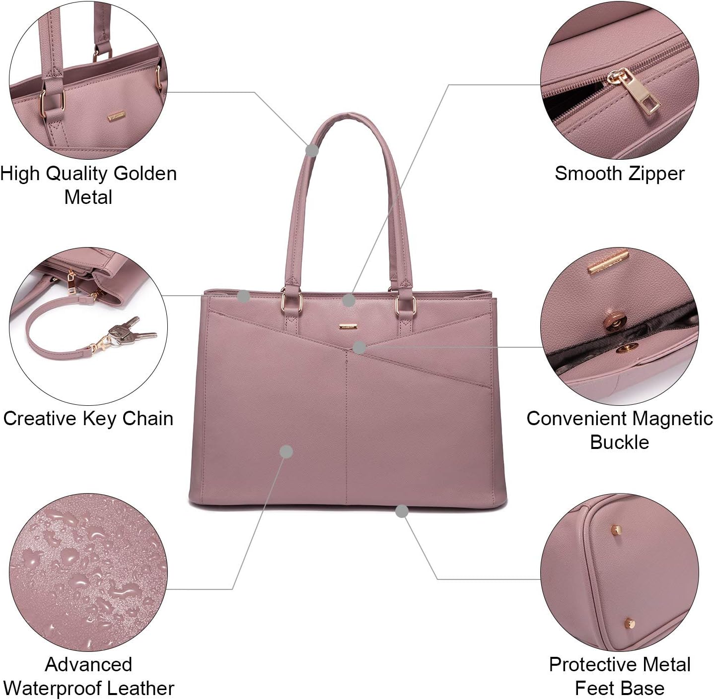 Laptop Tote Bag for Women 15.6 Inch Waterproof Leather