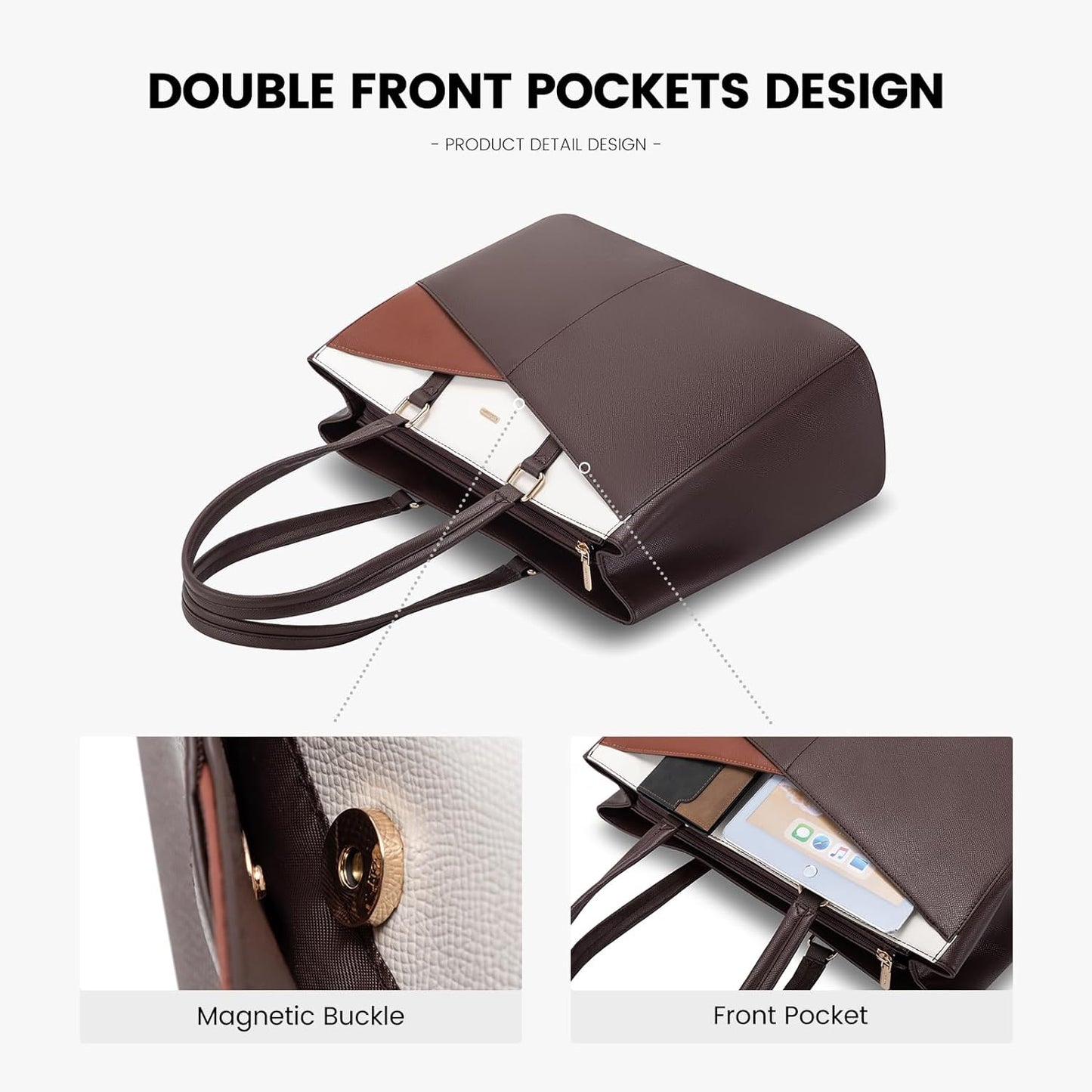 Laptop Tote Bag for Women 15.6 Inch Waterproof Leather