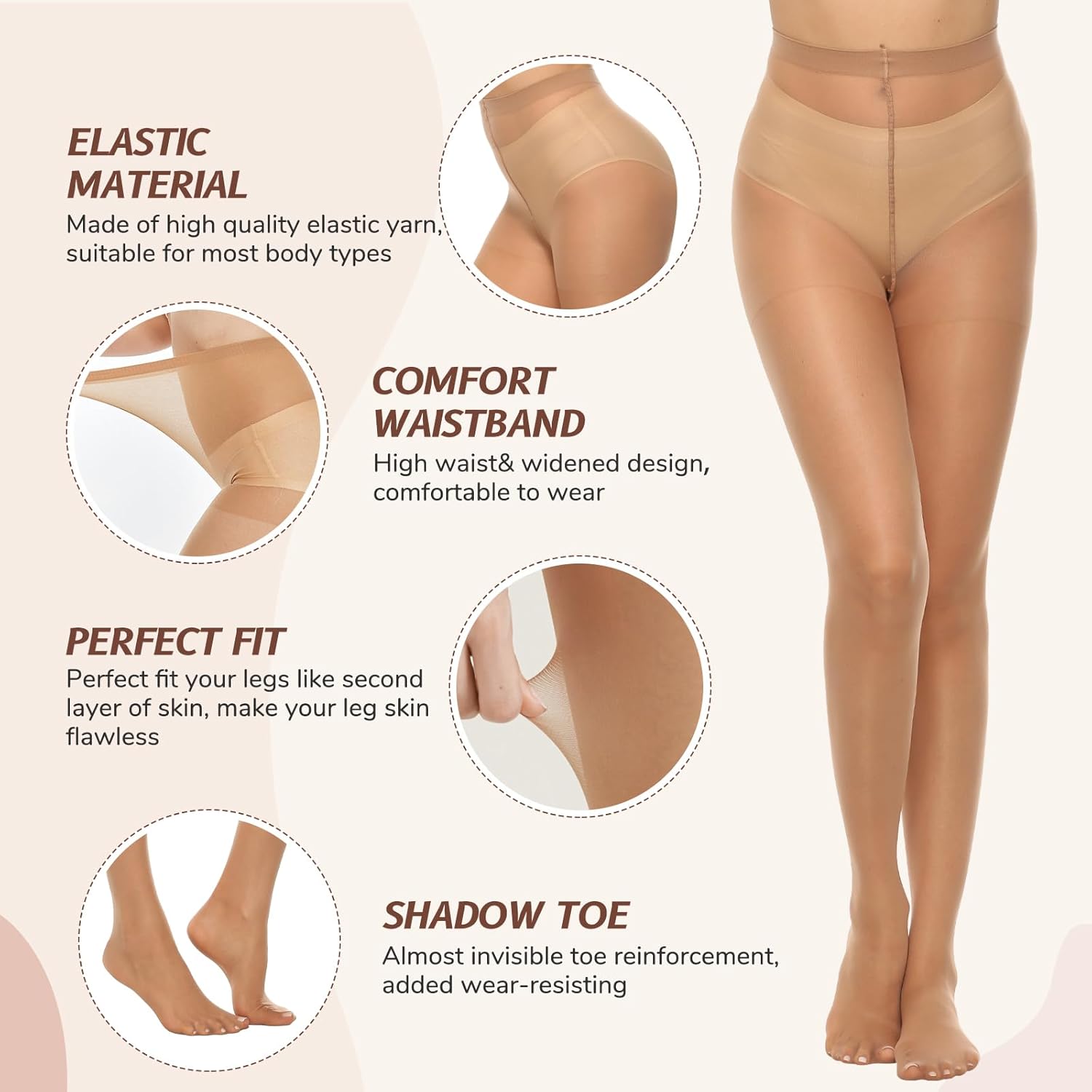 6 Pairs Women's 20D Sheer Silky Pantyhose JOJOANS