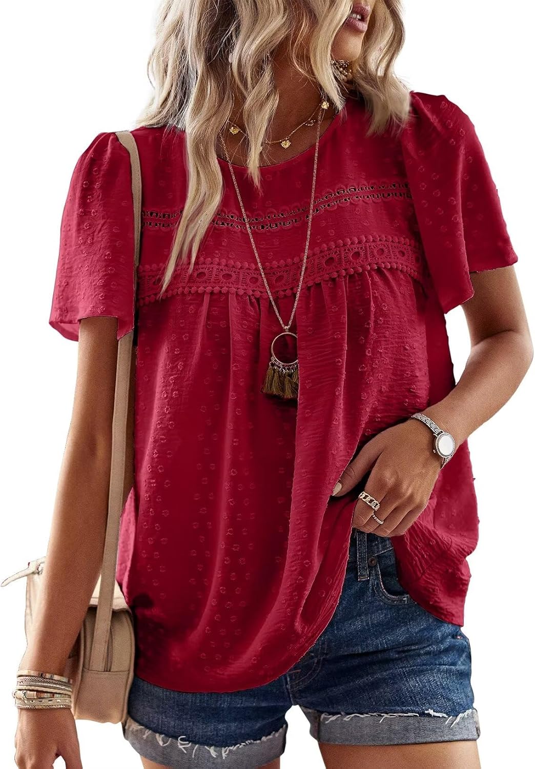 Womens Summer Tops Crewneck Short Sleeve Shirts