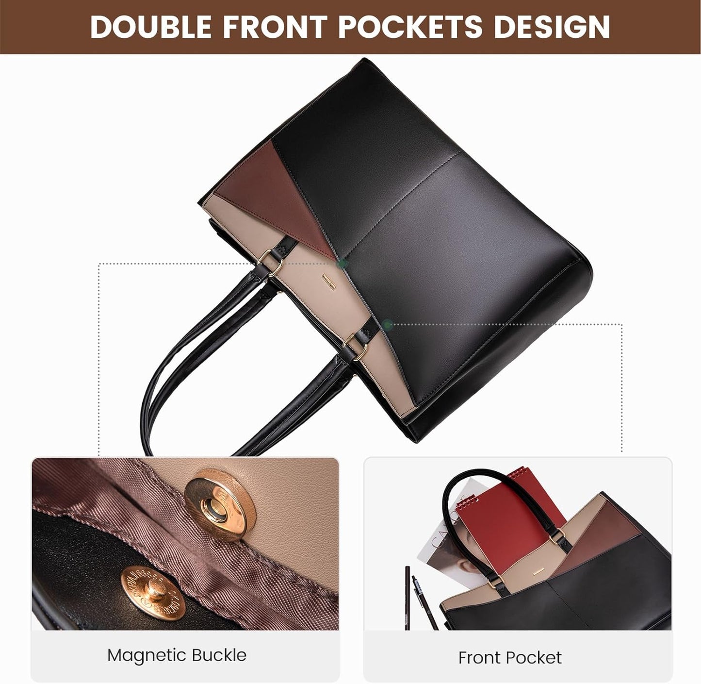 Laptop Tote Bag for Women 15.6 Inch Waterproof Leather