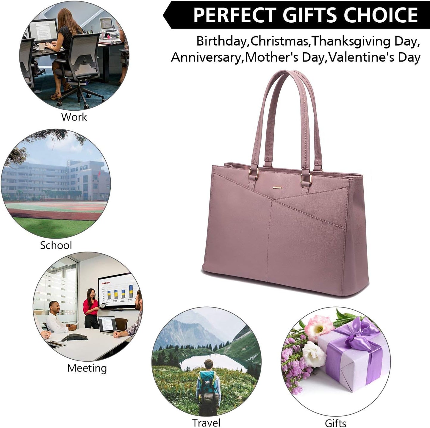 Laptop Tote Bag for Women 15.6 Inch Waterproof Leather