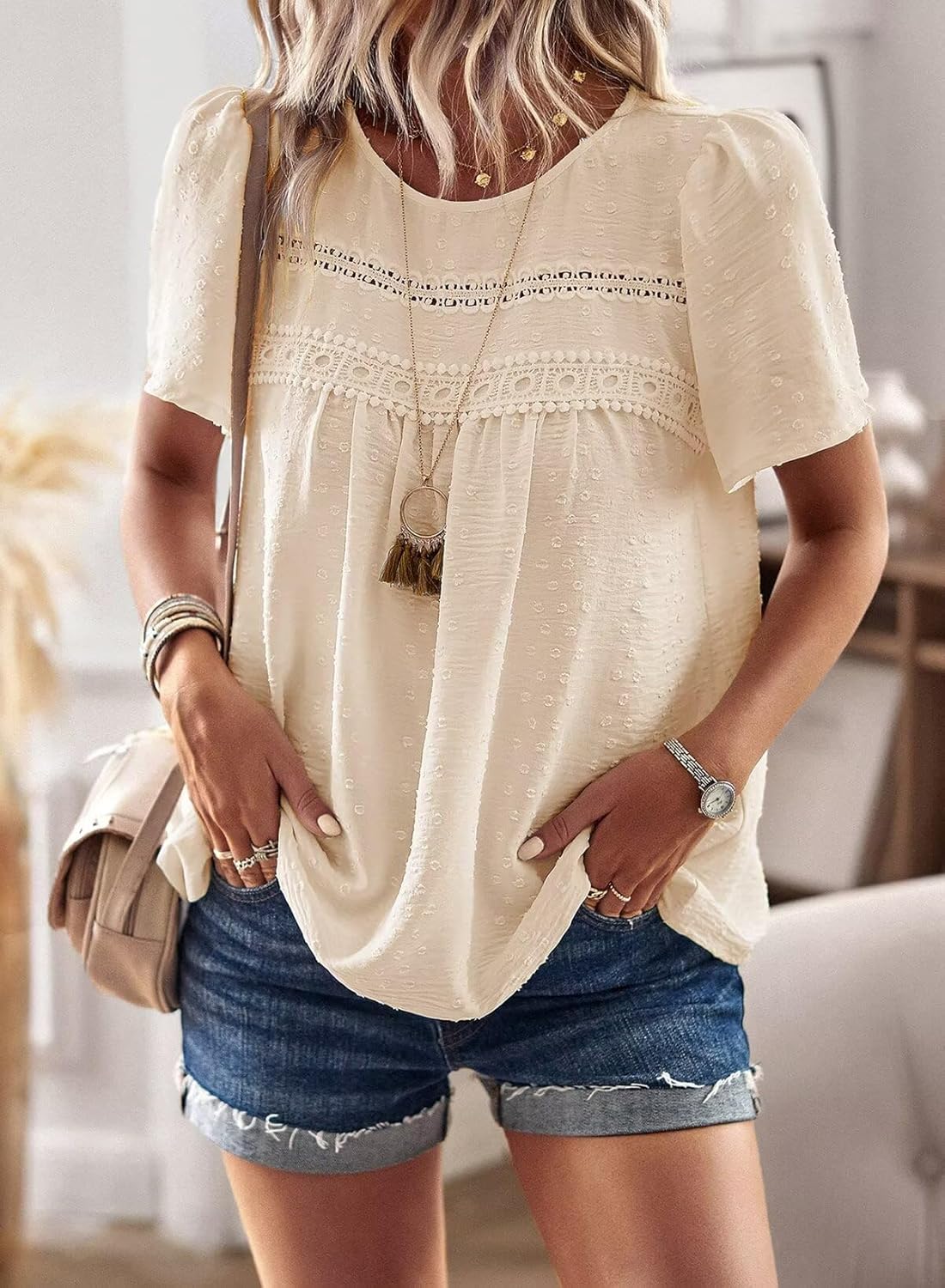 Womens Summer Tops Crewneck Short Sleeve Shirts
