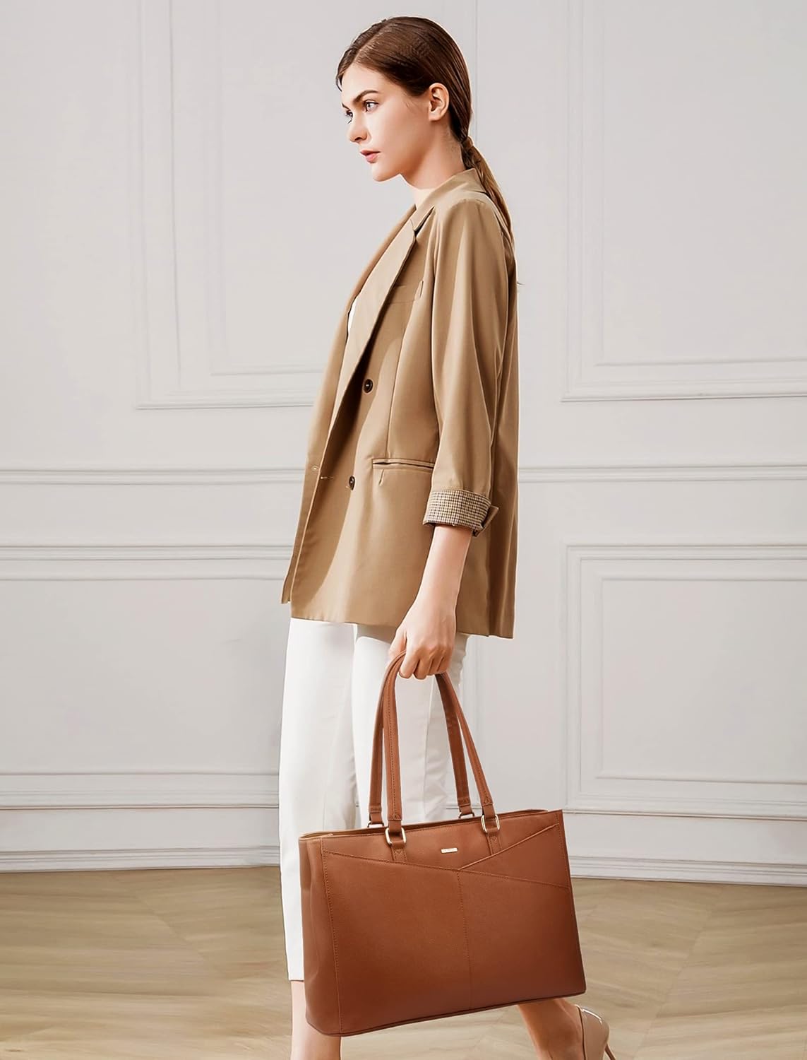 Laptop Tote Bag for Women 15.6 Inch Waterproof Leather