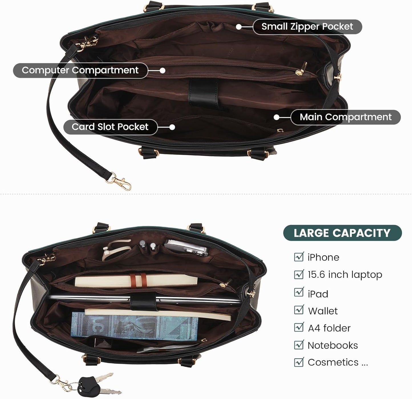 Laptop Tote Bag for Women 15.6 Inch Waterproof Leather