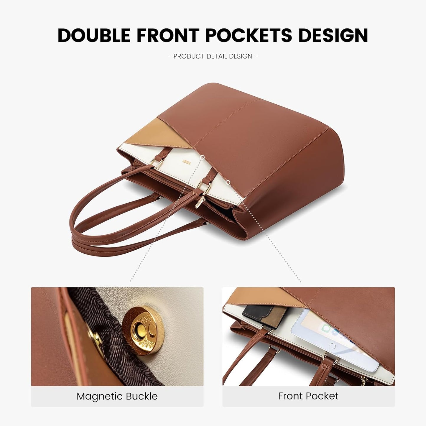 Laptop Tote Bag for Women 15.6 Inch Waterproof Leather