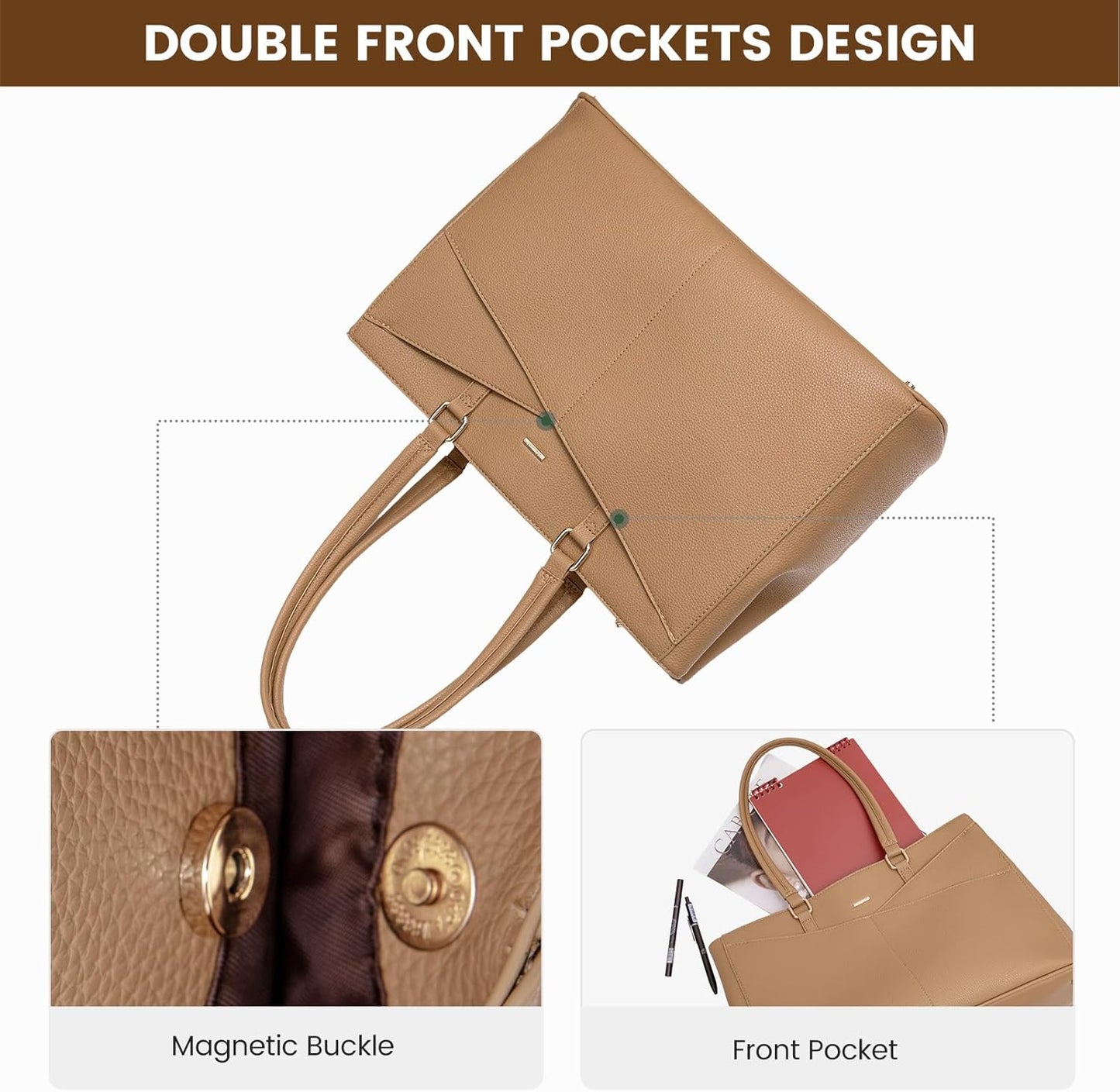 Laptop Tote Bag for Women 15.6 Inch Waterproof Leather