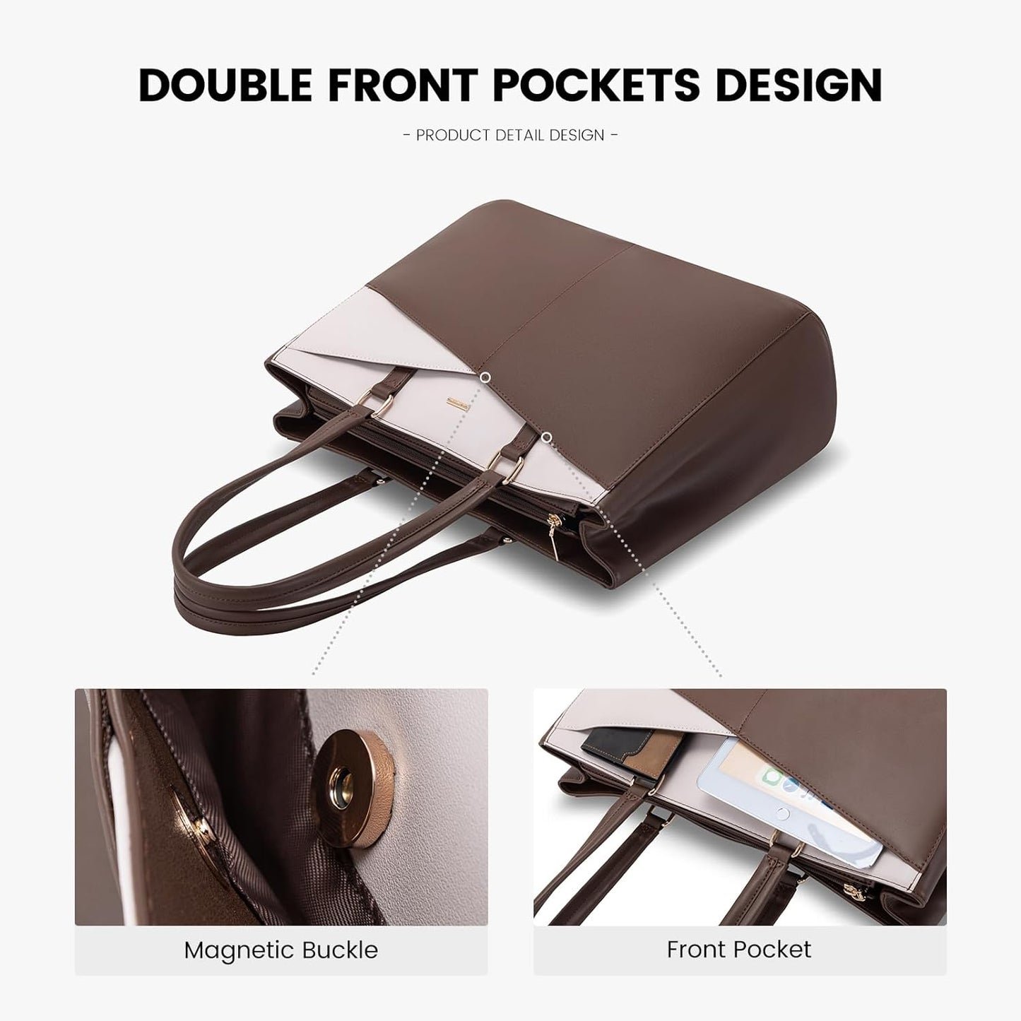 Laptop Tote Bag for Women 15.6 Inch Waterproof Leather