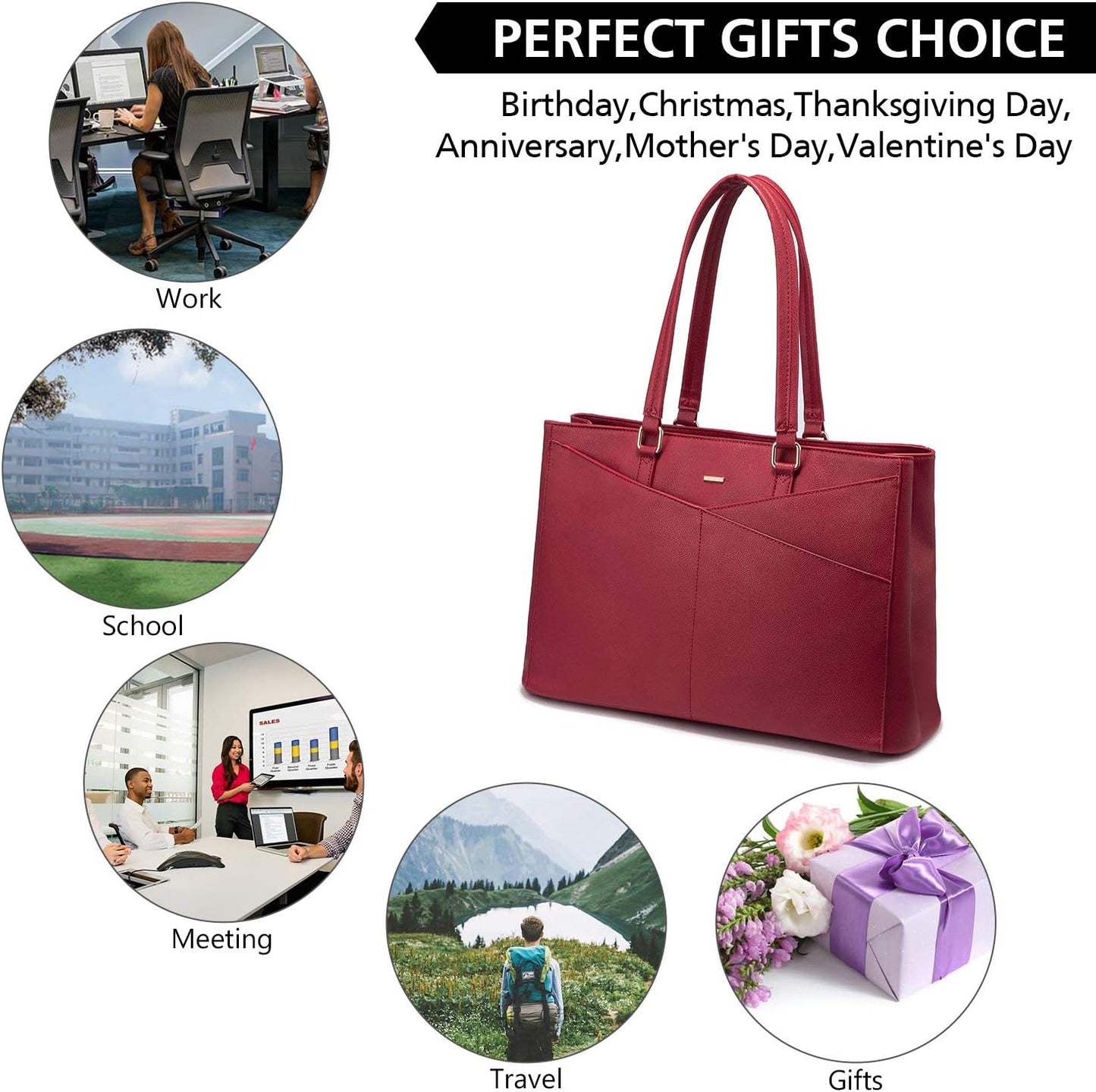Laptop Tote Bag for Women 15.6 Inch Waterproof Leather
