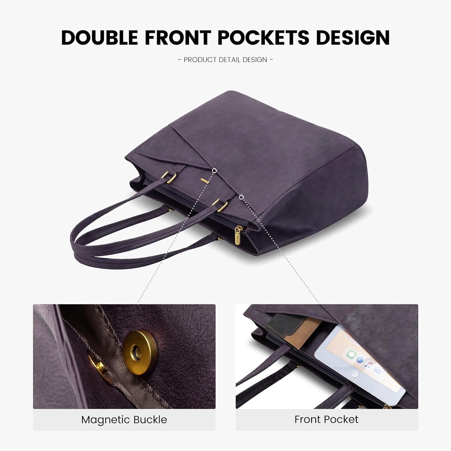 Laptop Tote Bag for Women 15.6 Inch Waterproof Leather