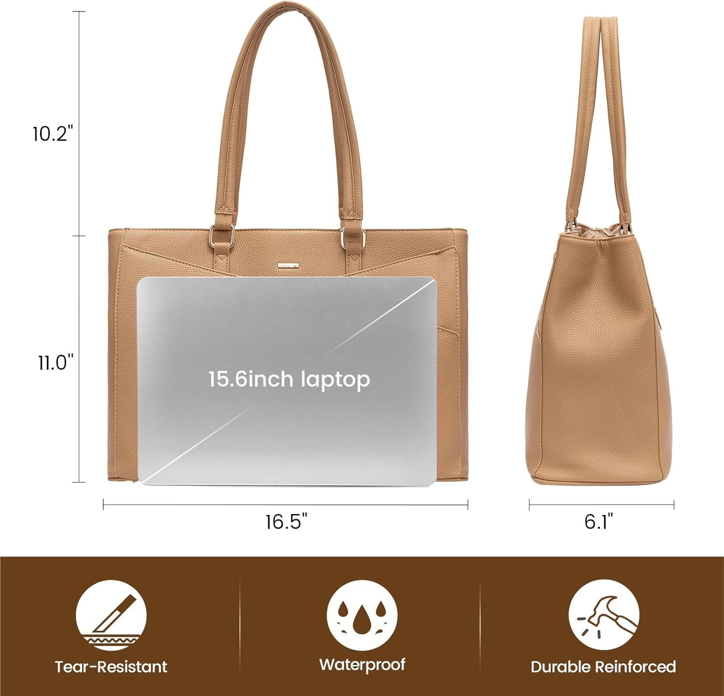 Laptop Tote Bag for Women 15.6 Inch Waterproof Leather