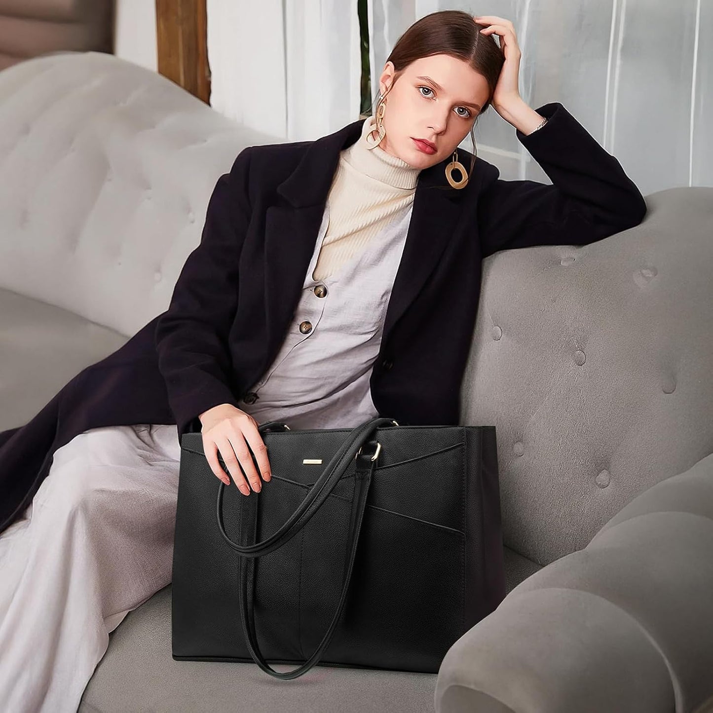 Laptop Tote Bag for Women 15.6 Inch Waterproof Leather