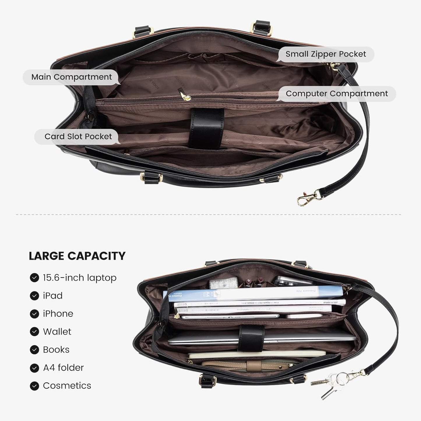 Laptop Tote Bag for Women 15.6 Inch Waterproof Leather