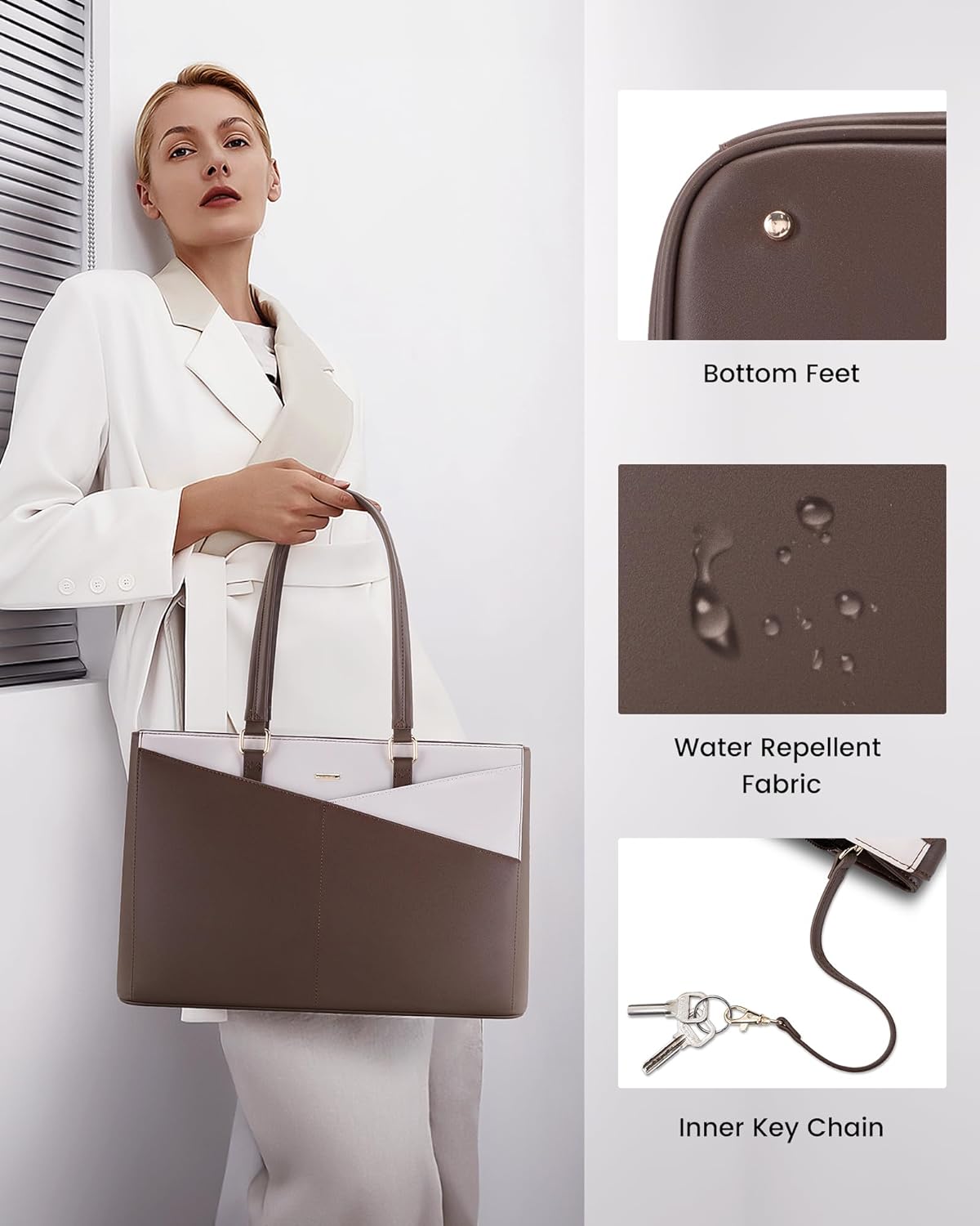 Laptop Tote Bag for Women 15.6 Inch Waterproof Leather