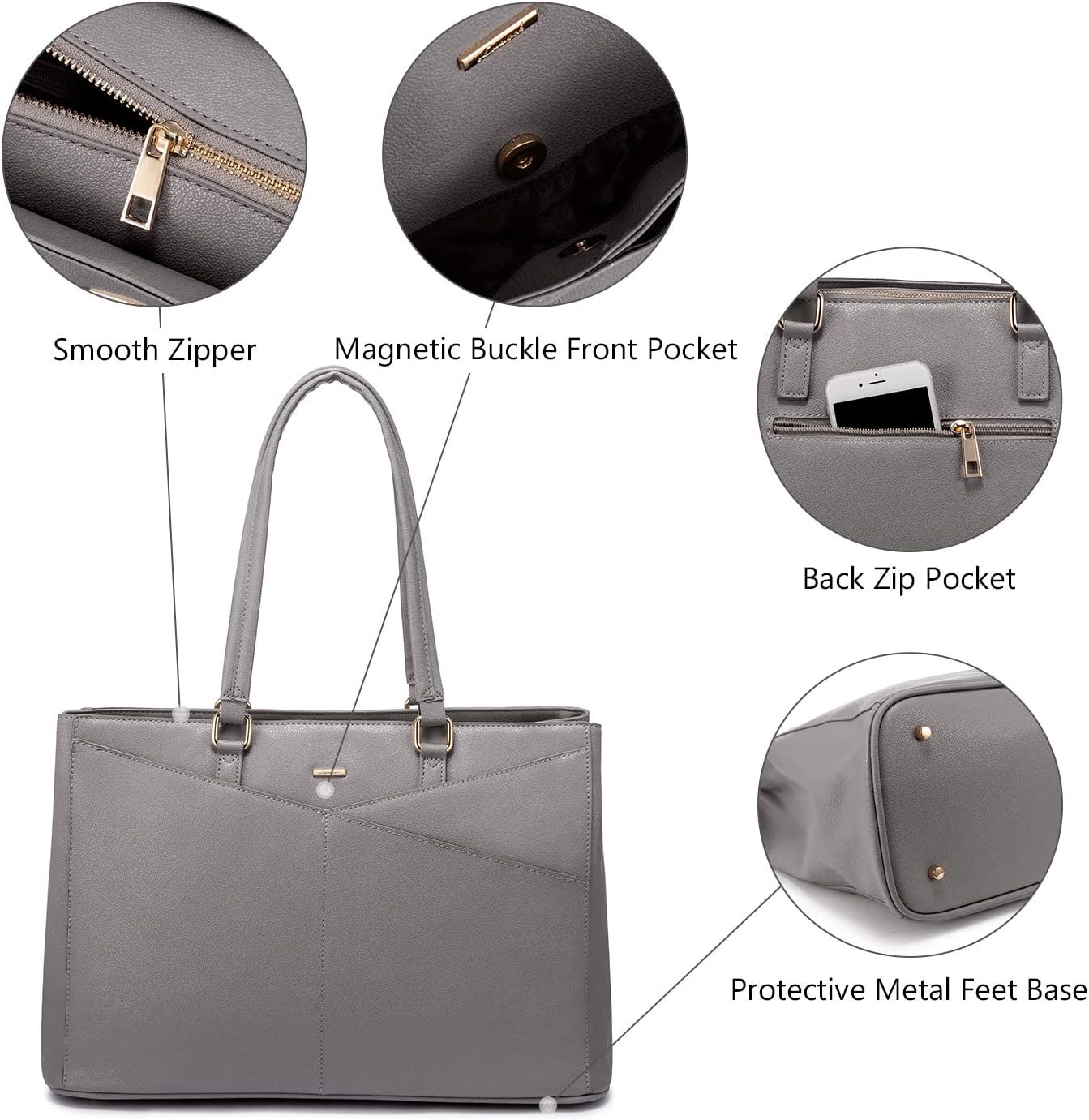 Laptop Tote Bag for Women 15.6 Inch Waterproof Leather