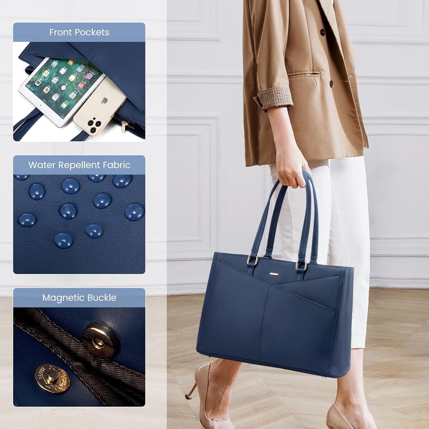 Laptop Tote Bag for Women 15.6 Inch Waterproof Leather