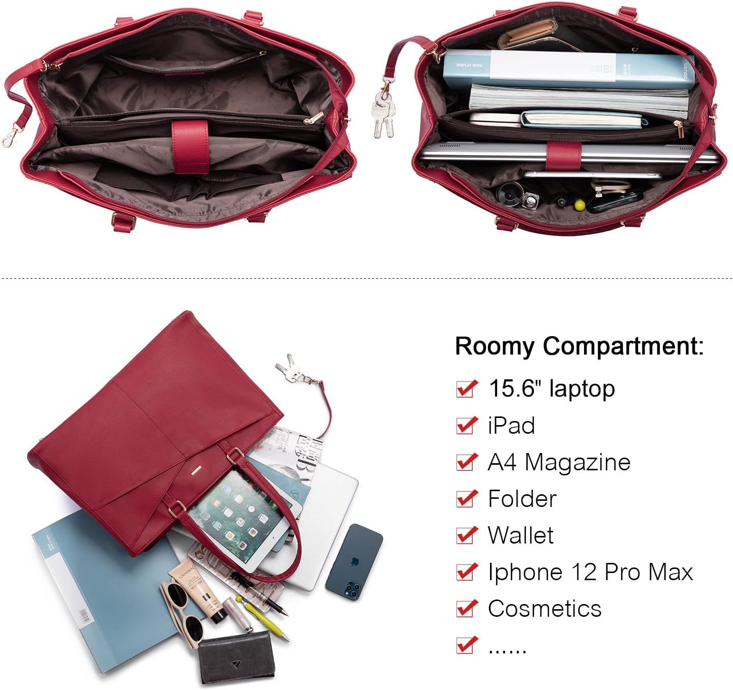 Laptop Tote Bag for Women 15.6 Inch Waterproof Leather