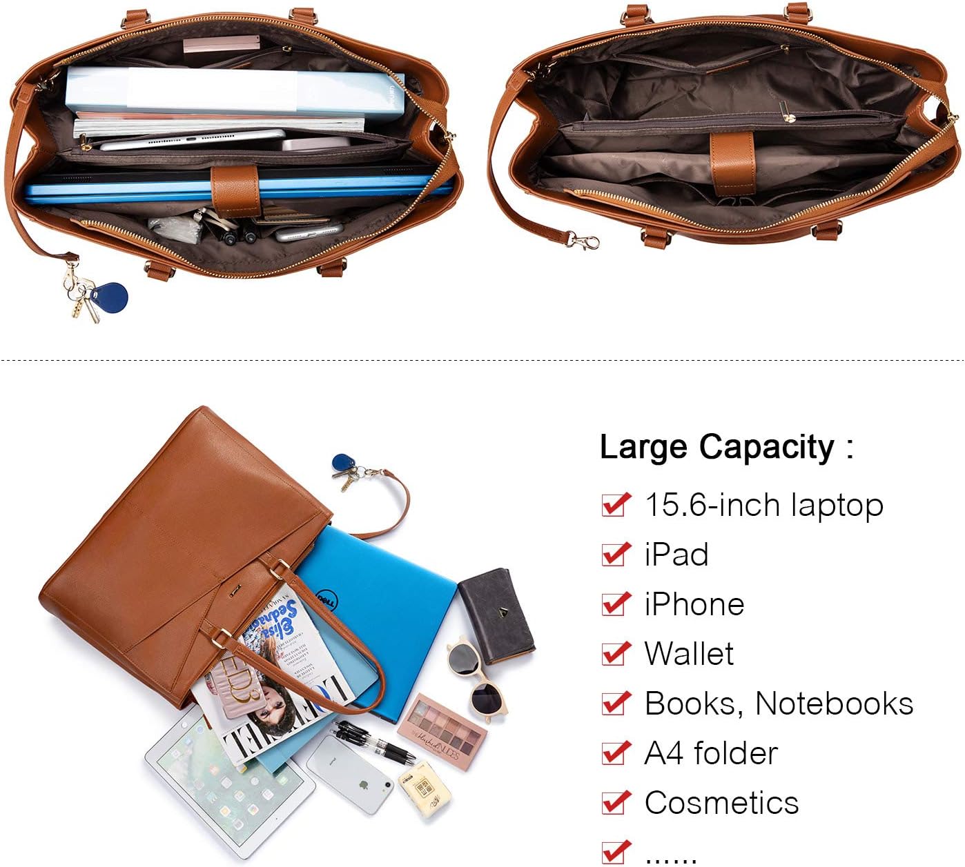 Laptop Tote Bag for Women 15.6 Inch Waterproof Leather