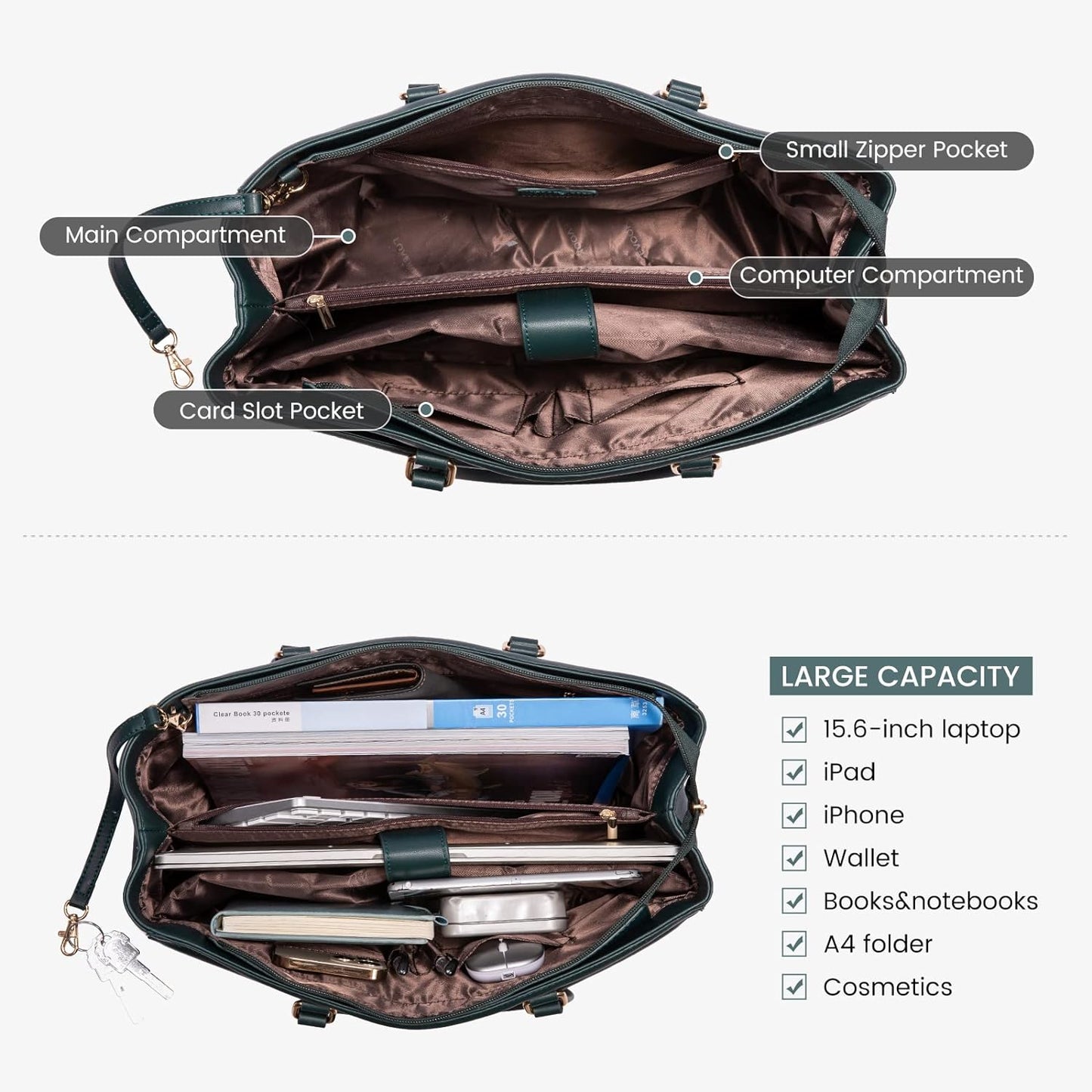 Laptop Tote Bag for Women 15.6 Inch Waterproof Leather