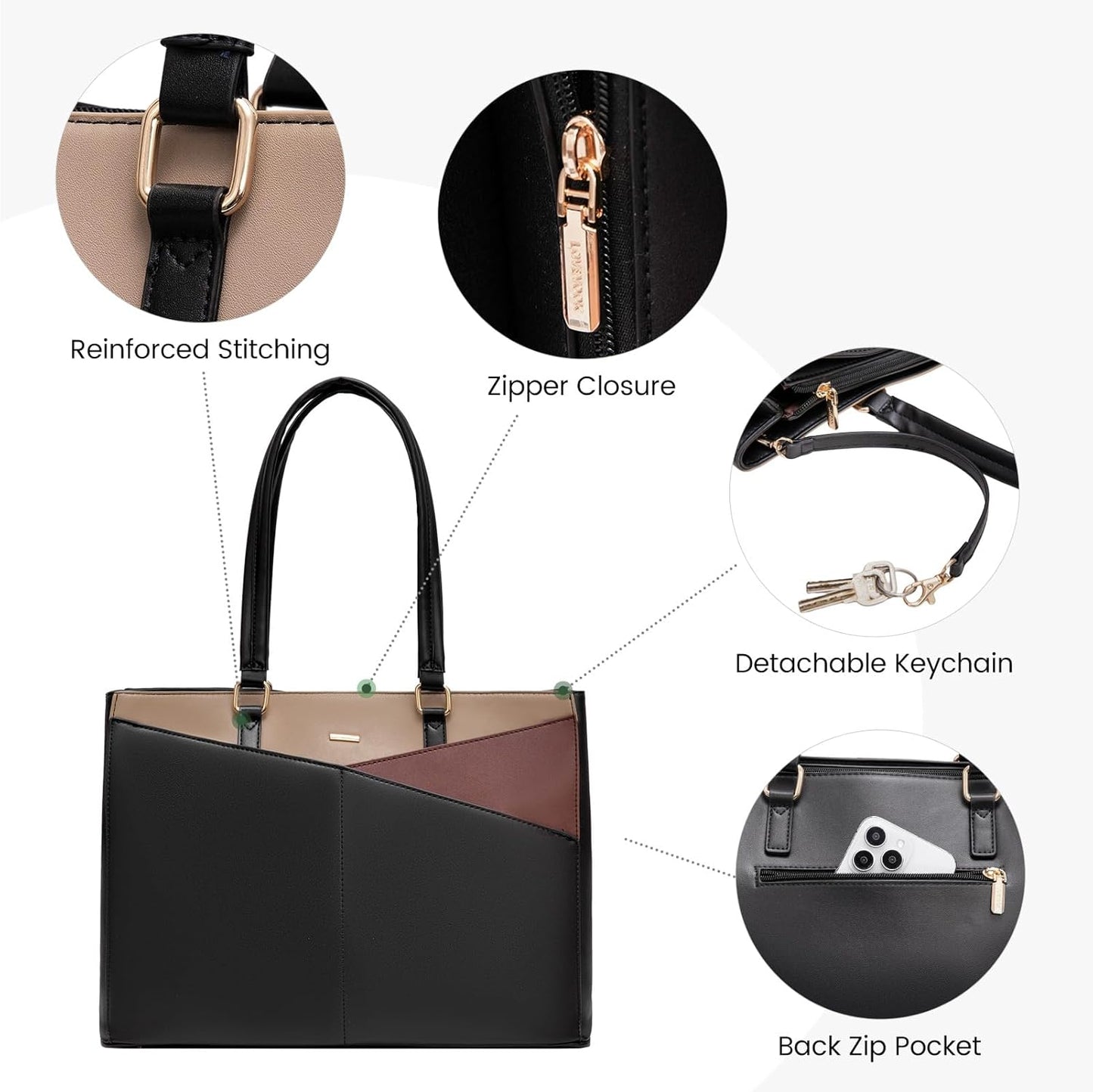 Laptop Tote Bag for Women 15.6 Inch Waterproof Leather