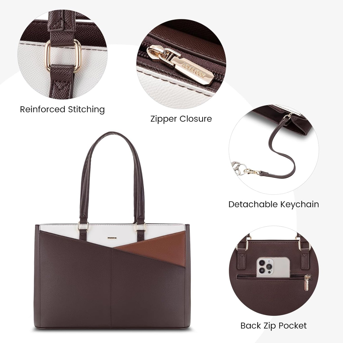 Laptop Tote Bag for Women 15.6 Inch Waterproof Leather