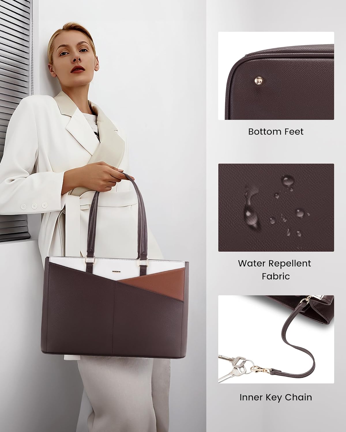 Laptop Tote Bag for Women 15.6 Inch Waterproof Leather