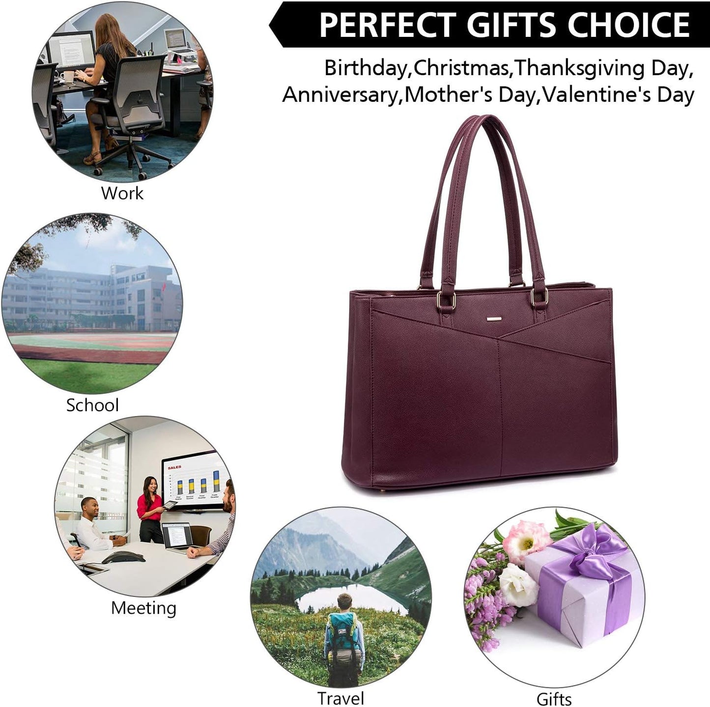 Laptop Tote Bag for Women 15.6 Inch Waterproof Leather