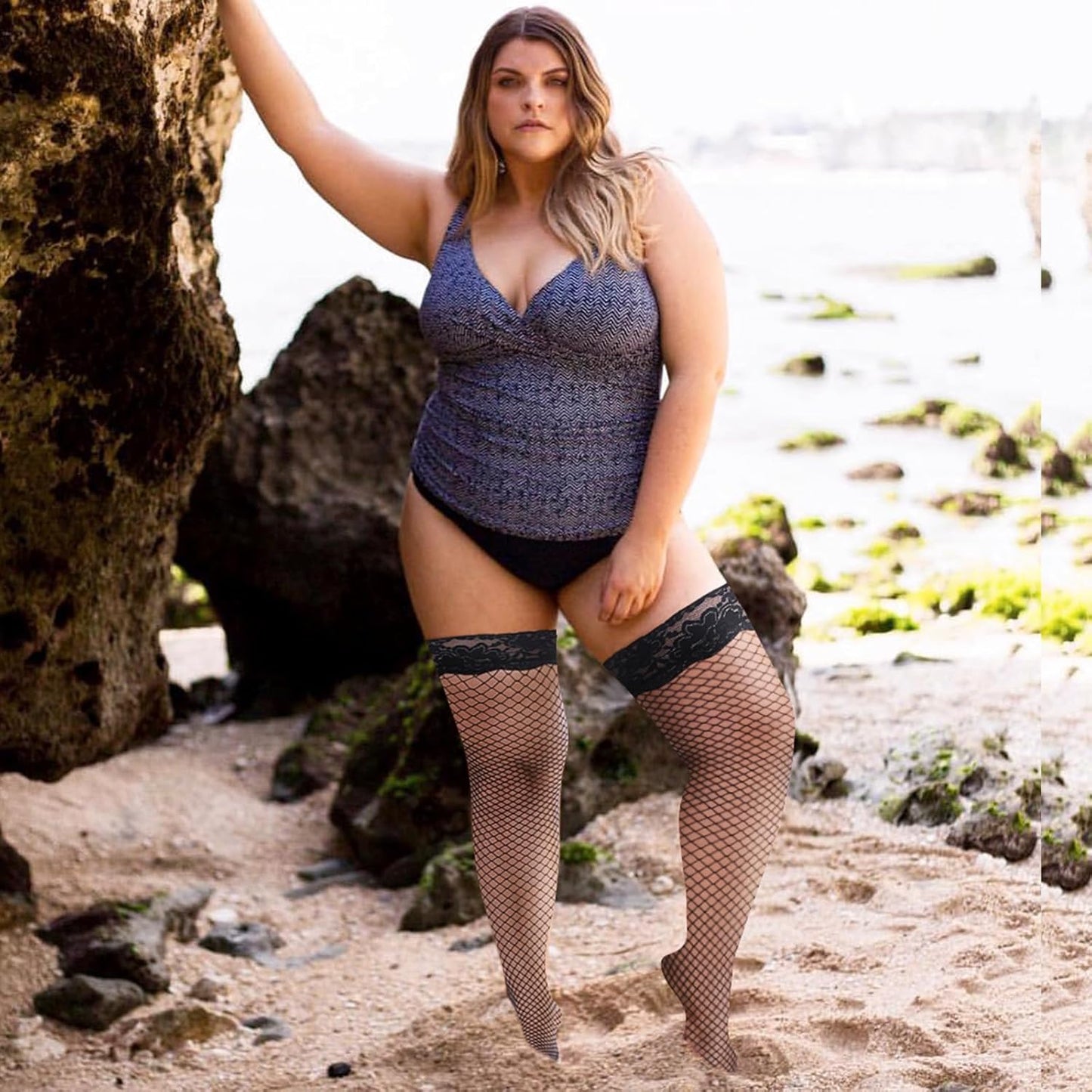 Jojoans Women's Plus Size Fishnet Thigh High