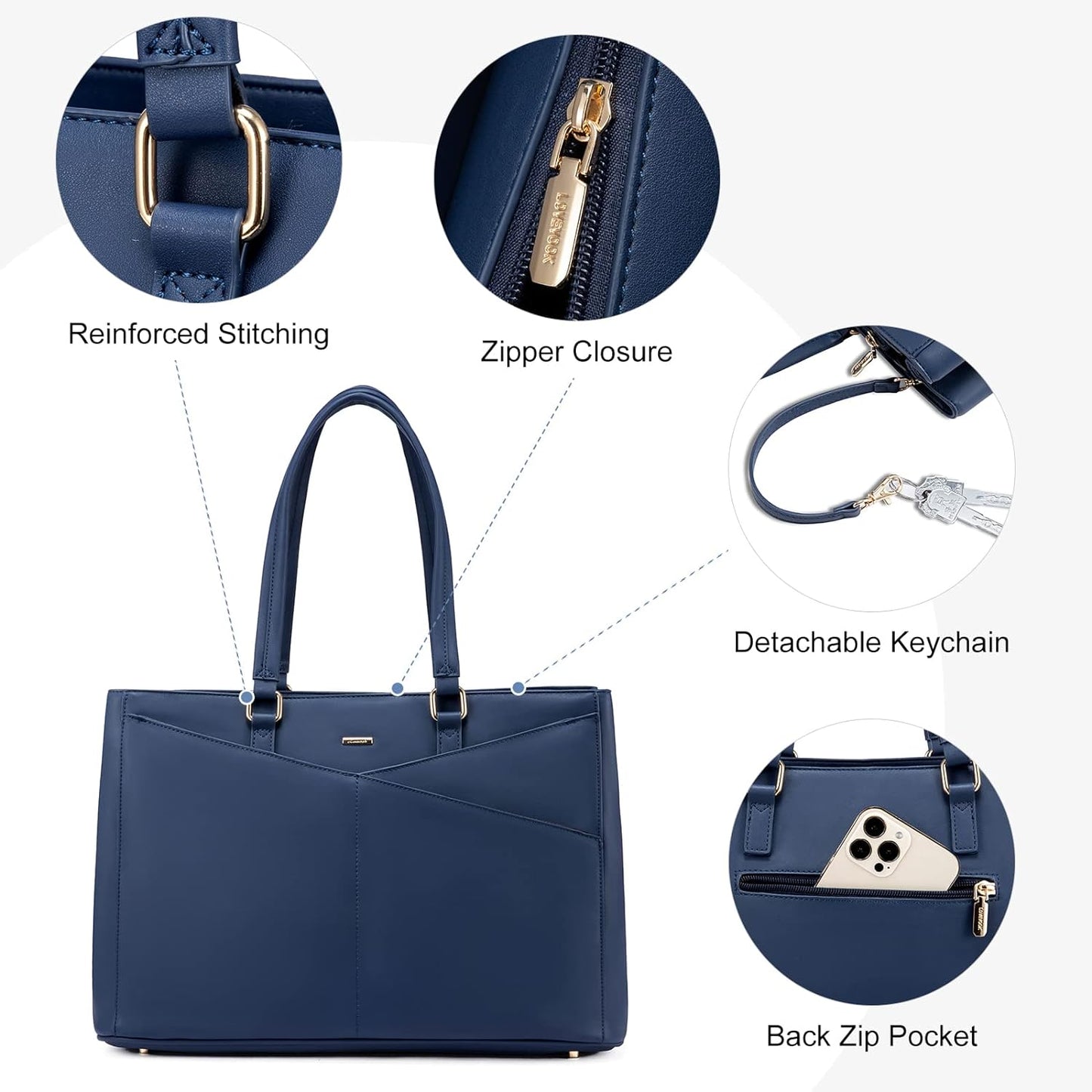 Laptop Tote Bag for Women 15.6 Inch Waterproof Leather