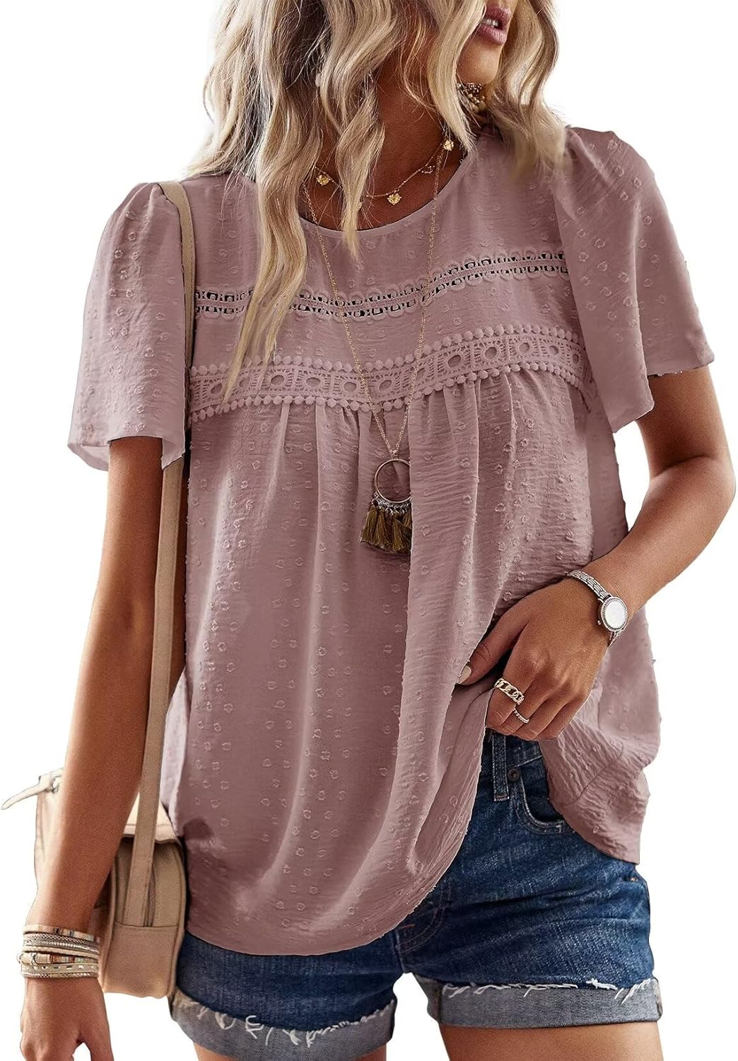 Womens Summer Tops Crewneck Short Sleeve Shirts