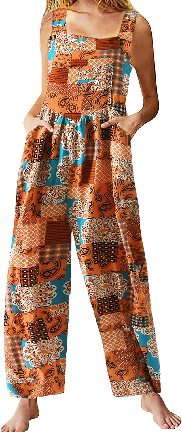 Jojoans Women's Bohemian Wide Leg Bib Overall