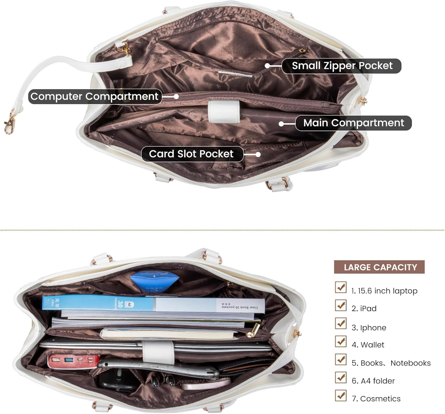 Laptop Tote Bag for Women 15.6 Inch Waterproof Leather
