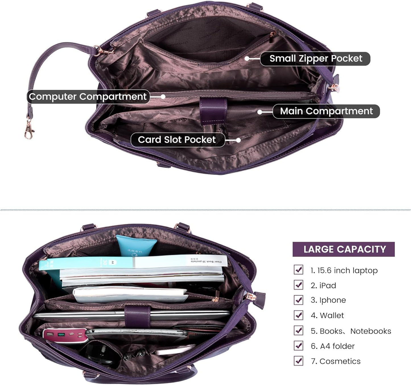 Laptop Tote Bag for Women 15.6 Inch Waterproof Leather