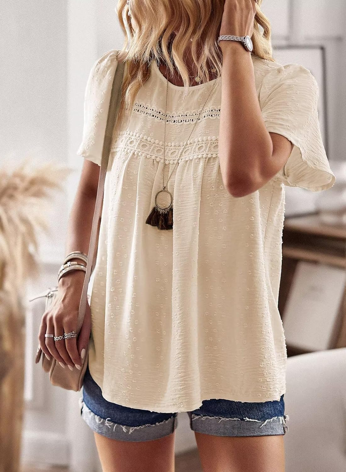 Womens Summer Tops Crewneck Short Sleeve Shirts