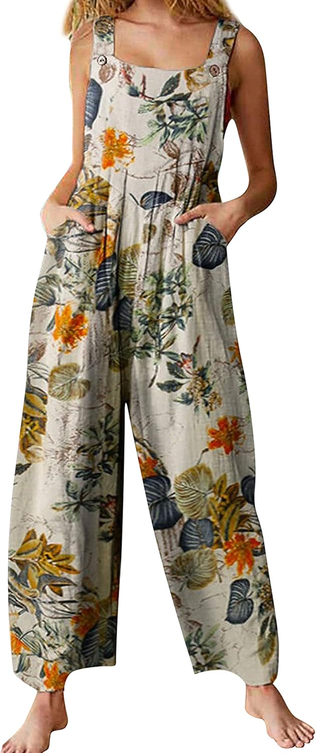 Jojoans Women's Bohemian Wide Leg Bib Overall