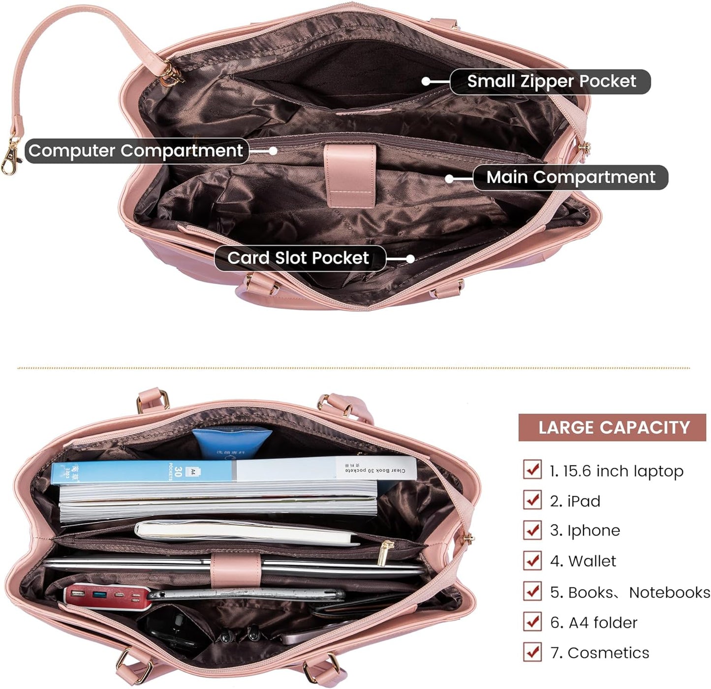 Laptop Tote Bag for Women 15.6 Inch Waterproof Leather
