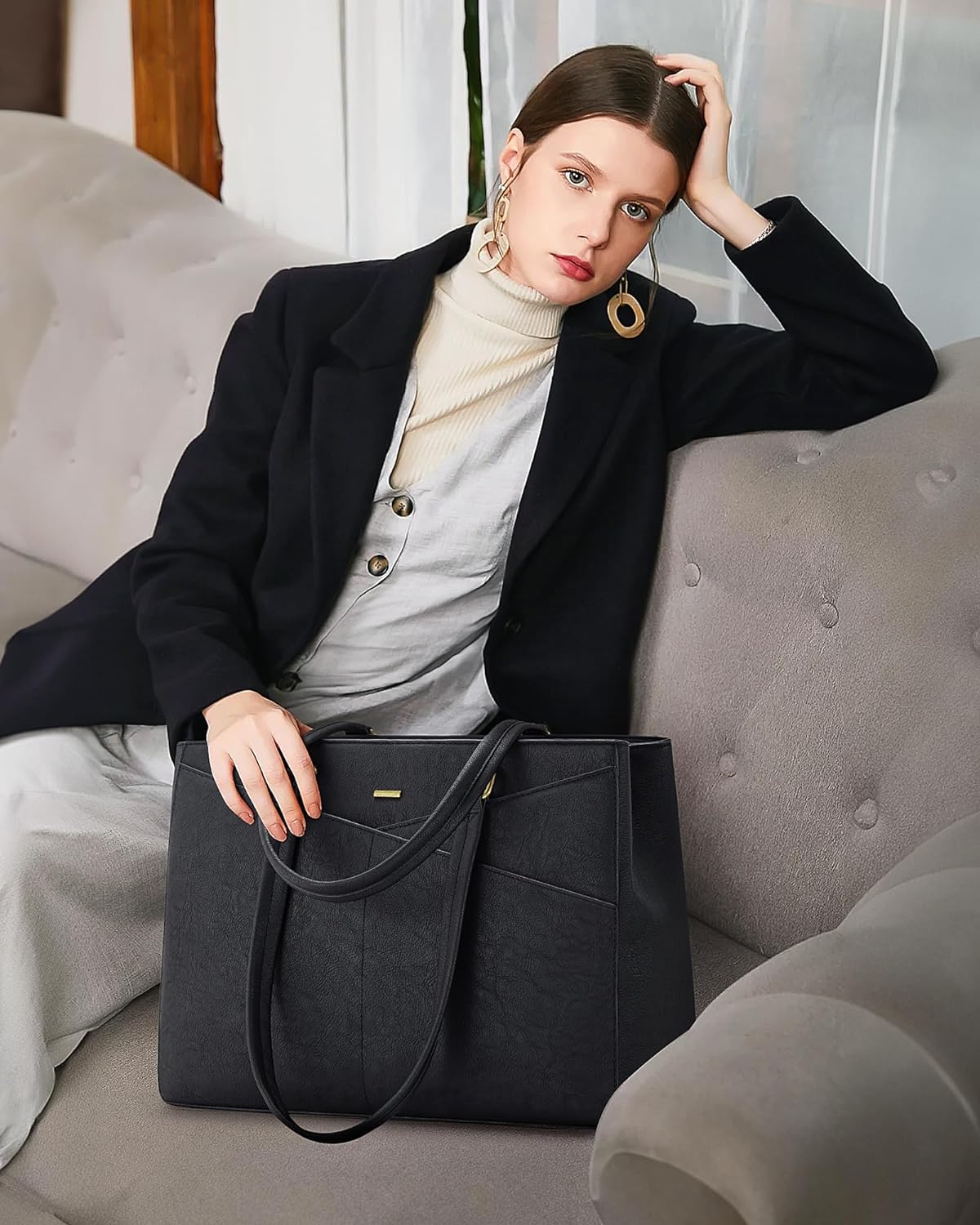 Laptop Tote Bag for Women 15.6 Inch Waterproof Leather