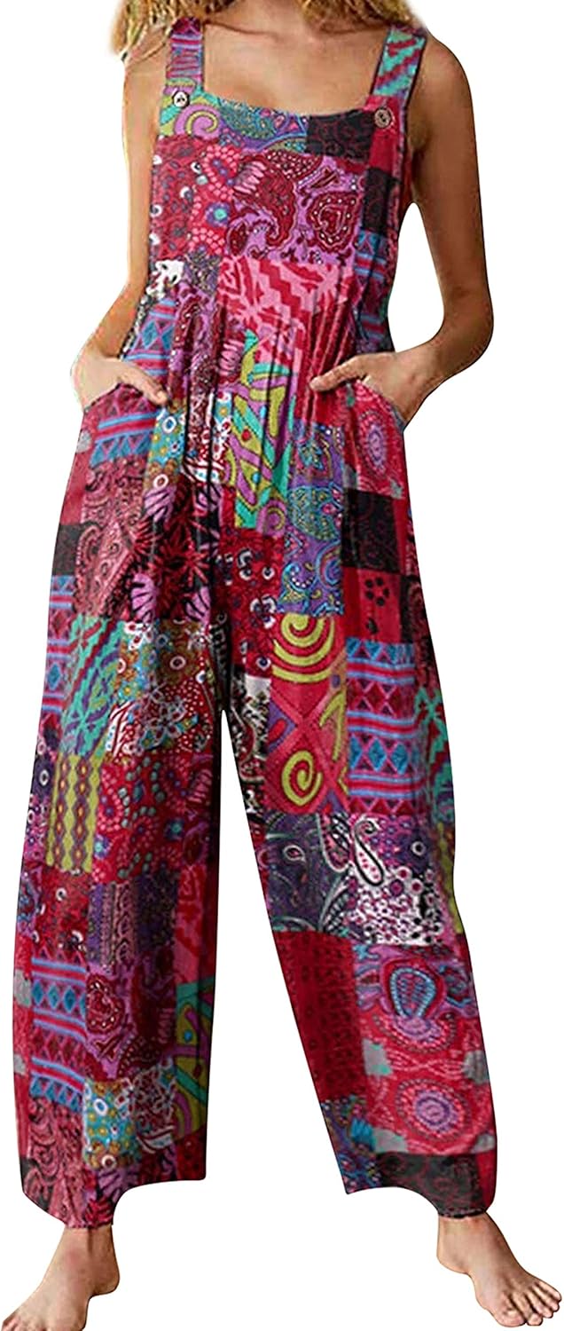Jojoans Women's Bohemian Wide Leg Bib Overall