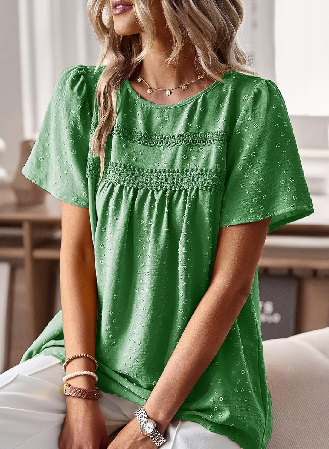 Womens Summer Tops Crewneck Short Sleeve Shirts