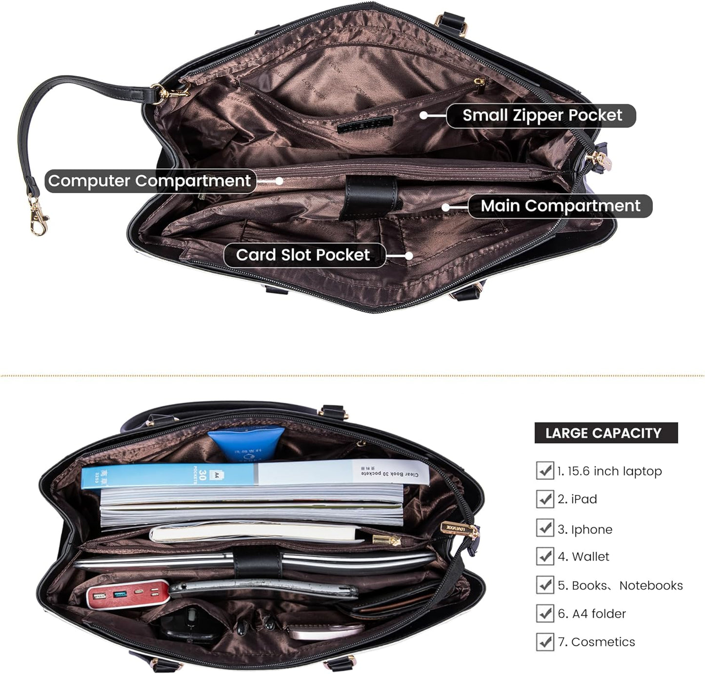 Laptop Tote Bag for Women 15.6 Inch Waterproof Leather